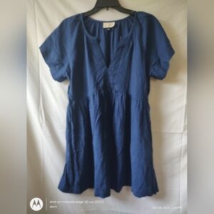 Women Dress Universal Thread Size Medium Linen Blend Blue